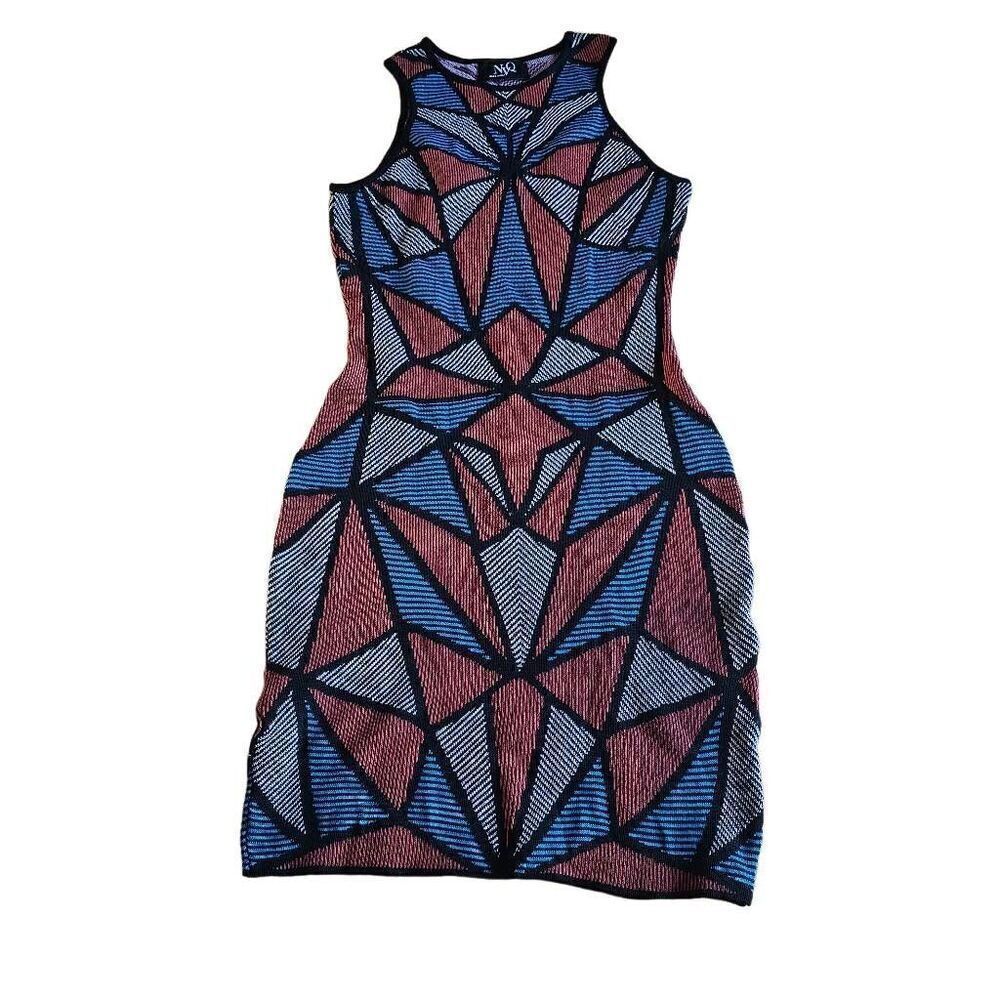 Vintage womens Sz S multicolor Geometric mini dress knit stretch